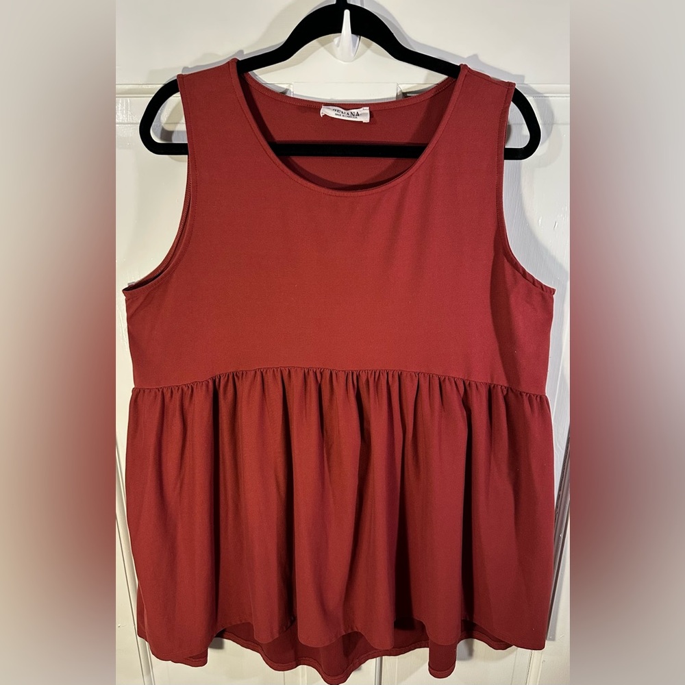 Zanana Women’s Sleeveless Babydoll Burgundy Top Blouse Size 2X